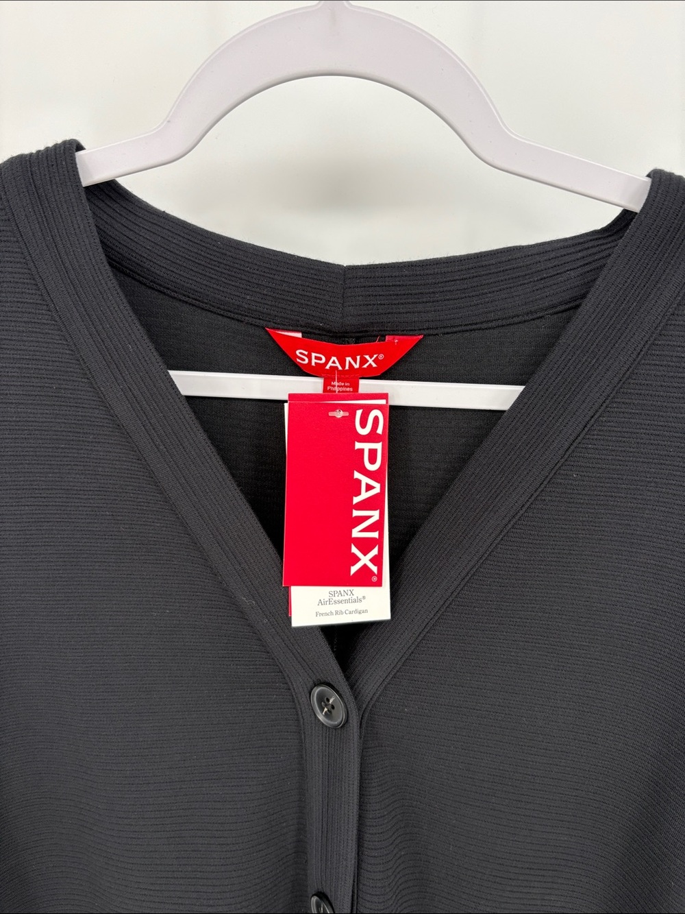 Spanx New Women’s 1X Very Black French Rib Cardigan Button Up V-Neck - Picture 3 of 7